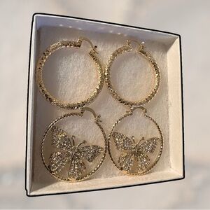Elegant Gold Butterfly Hoop Earrings (2 pairs)